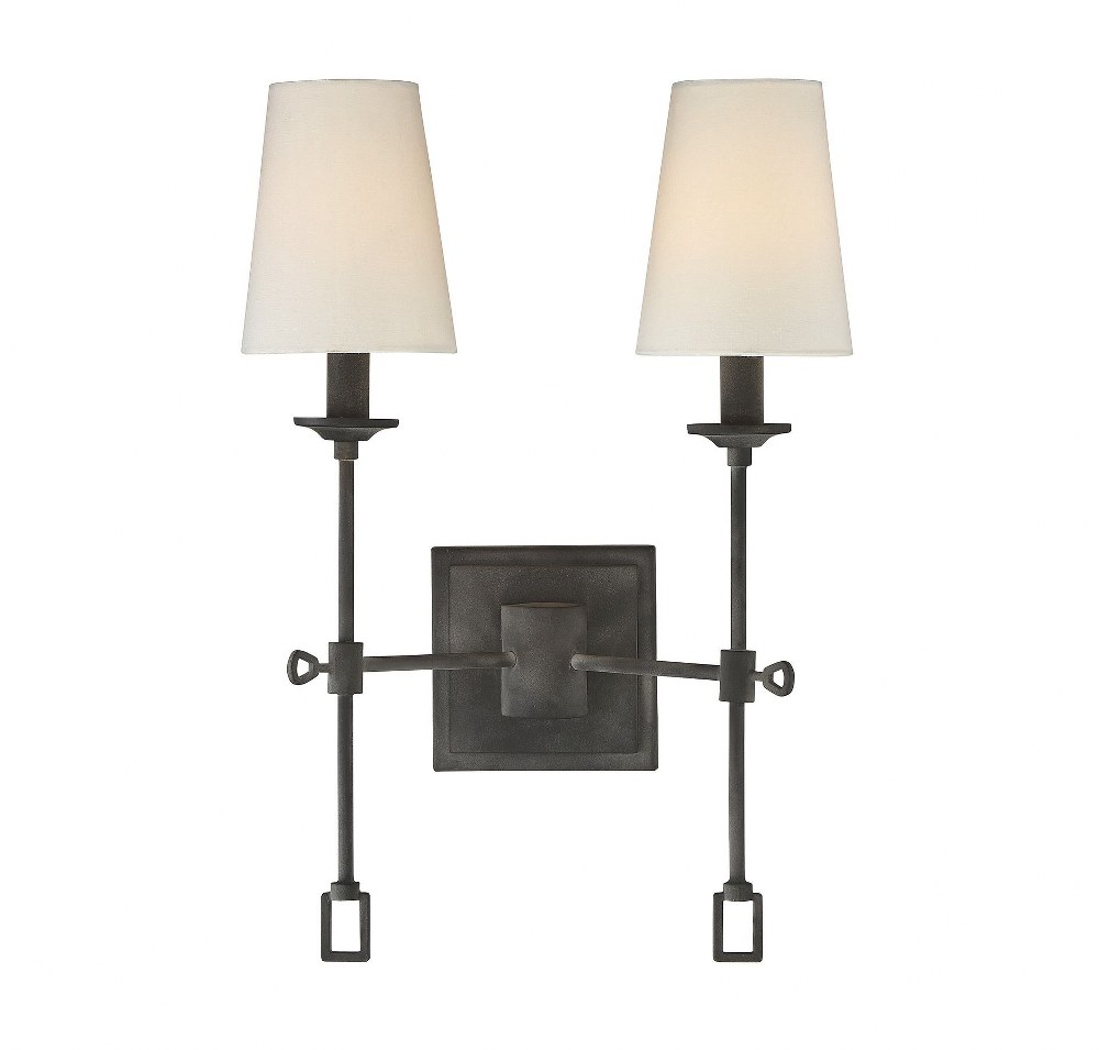 Savoy House-9-9004-2-88-2 Light Wall Sconce-Farmhouse Style with Rustic and Traditional Inspirations-17.5 inches tall by 11.5 inches wide   Oxidized Black Finish with Soft White Fabric Shade