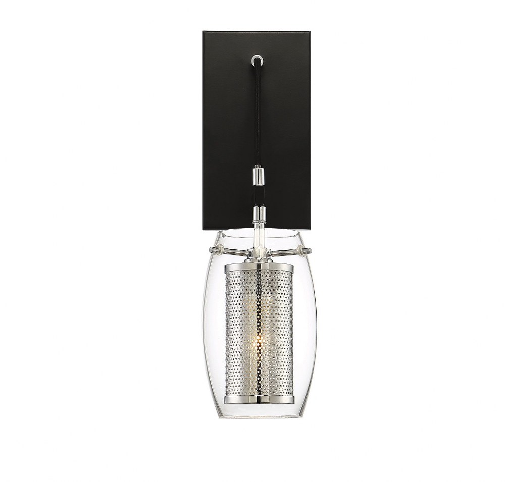 Savoy House-9-9065-1-67-1 Light Wall Sconce-Industrial Style with Transitional and Contemporary Inspirations-16 inches tall by 4.75 inches wide Matte Black/Polished Chrome  Warm Brass/Bronze Finish wi