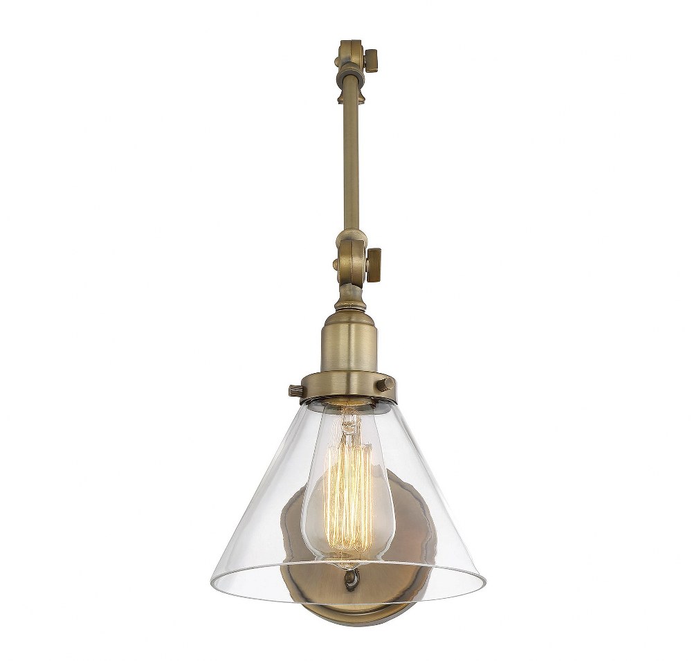 Savoy House-9-9131CP-1-322-1 Light Adjustable Wall Sconce-Traditional Style with Transitional and Industrial Inspirations-17.5 inches tall by 7.5 inches wide   Warm Brass Finish with Clear Glass