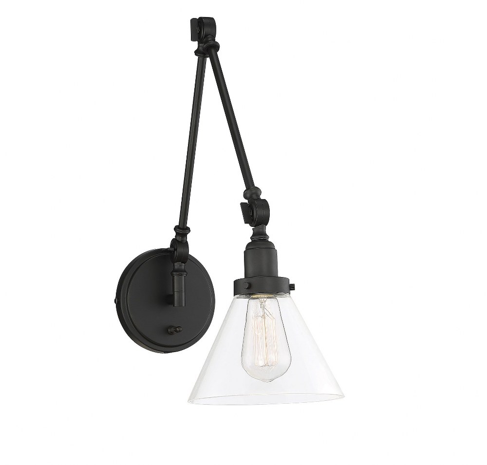 Savoy House-9-9131CP-1-89-1 Light Adjustable Wall Sconce-Traditional Style with Transitional and Industrial Inspirations-17.5 inches tall by 7.5 inches wide Matte Black  Satin Nickel Finish with Clear