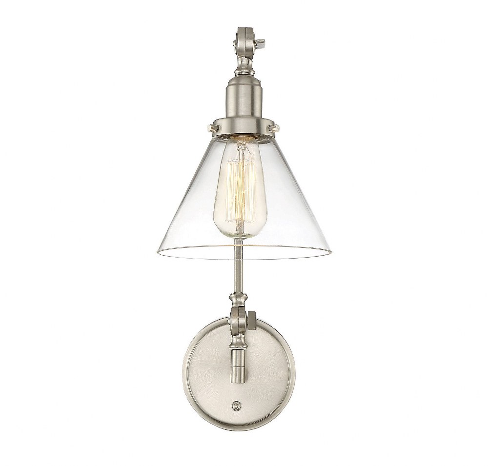 Savoy House-9-9131CP-1-SN-1 Light Adjustable Wall Sconce-Traditional Style with Transitional and Industrial Inspirations-17.5 inches tall by 7.5 inches wide Satin Nickel  Satin Nickel Finish with Clea