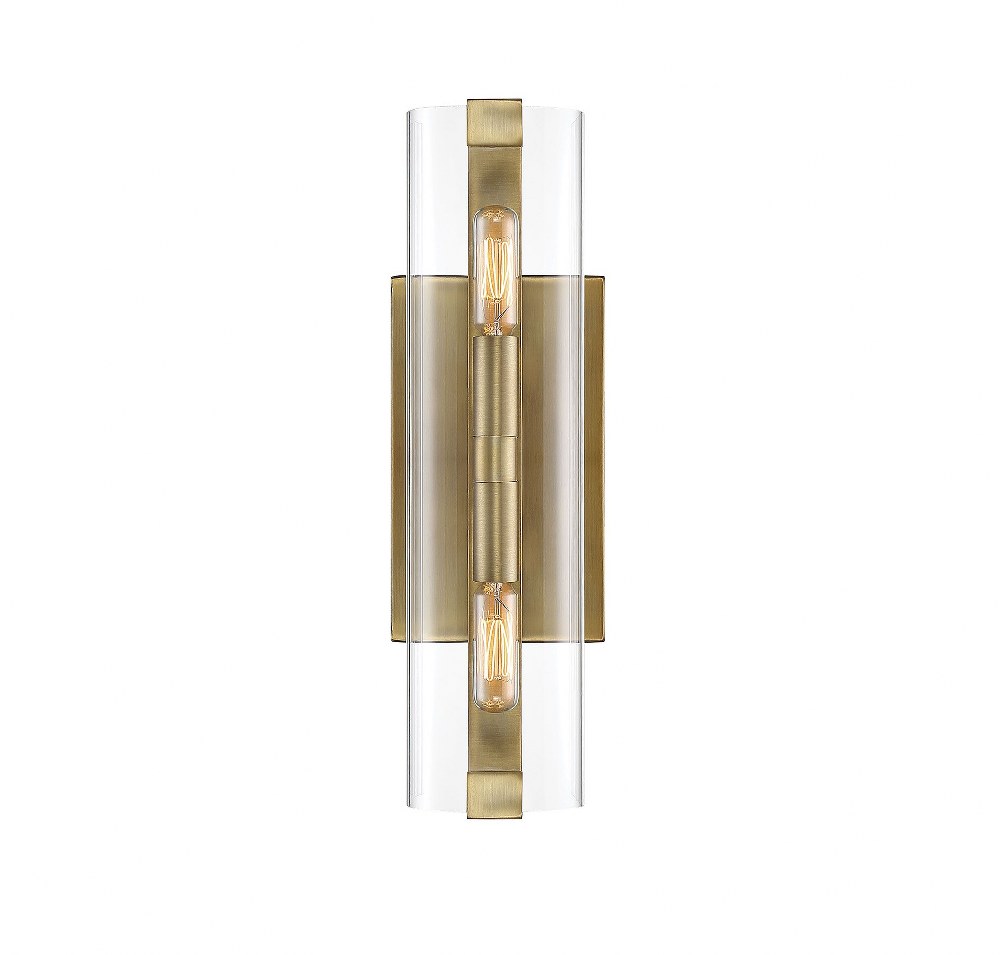 Savoy House-9-9771-2-322-2 Light Wall Sconce-Contemporary Style with Modern and Scandiinavian Inspirations-15.5 inches tall by 4.5 inches wide   Warm Brass Finish with Clear Glass