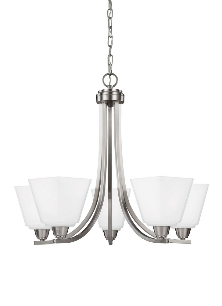 Sea Gull Lighting-3113005-962-Parkfield - Five Light Chandelier Incandescent: 75 Watt  Brushed Nickel Finish with Etched/White Glass