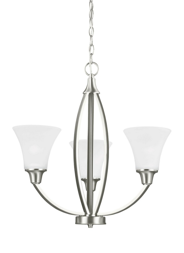 Sea Gull Lighting-3113203-962-Metcalf - Three Light Chandelier Brushed Nickel Incandescent Brushed Nickel Finish with Satin Etched Glass