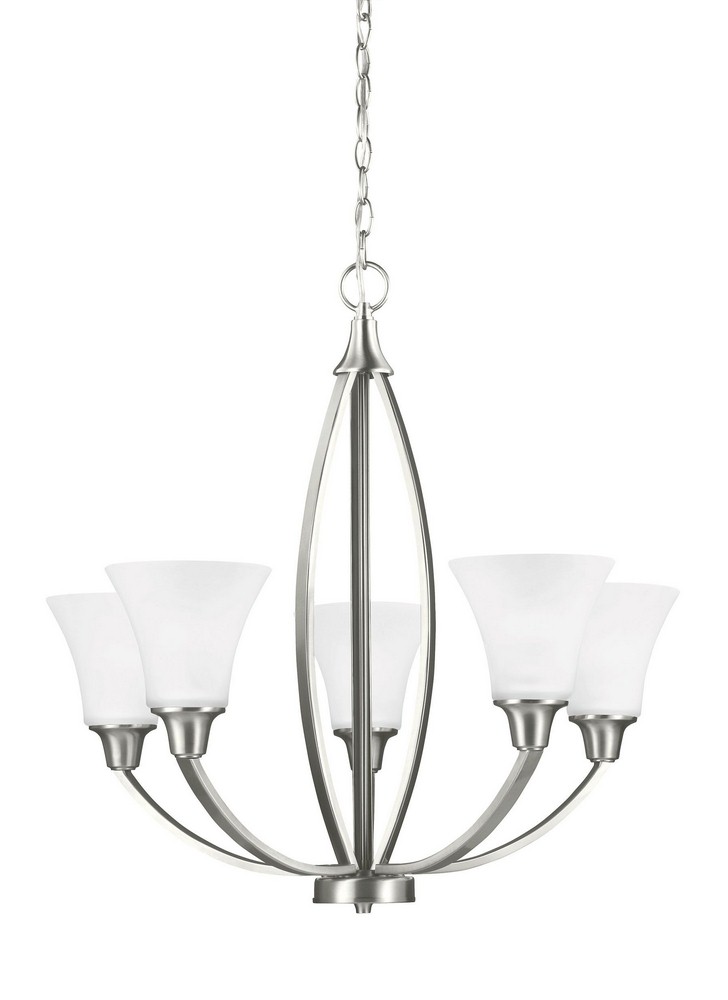 Sea Gull Lighting-3113205-962-Metcalf - Five Light Chandelier Brushed Nickel Incandescent Brushed Nickel Finish with Satin Etched Glass