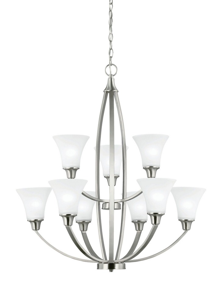Sea Gull Lighting-3113209-962-Metcalf - Nine Light Chandelier Brushed Nickel Incandescent Brushed Nickel Finish with Satin Etched Glass