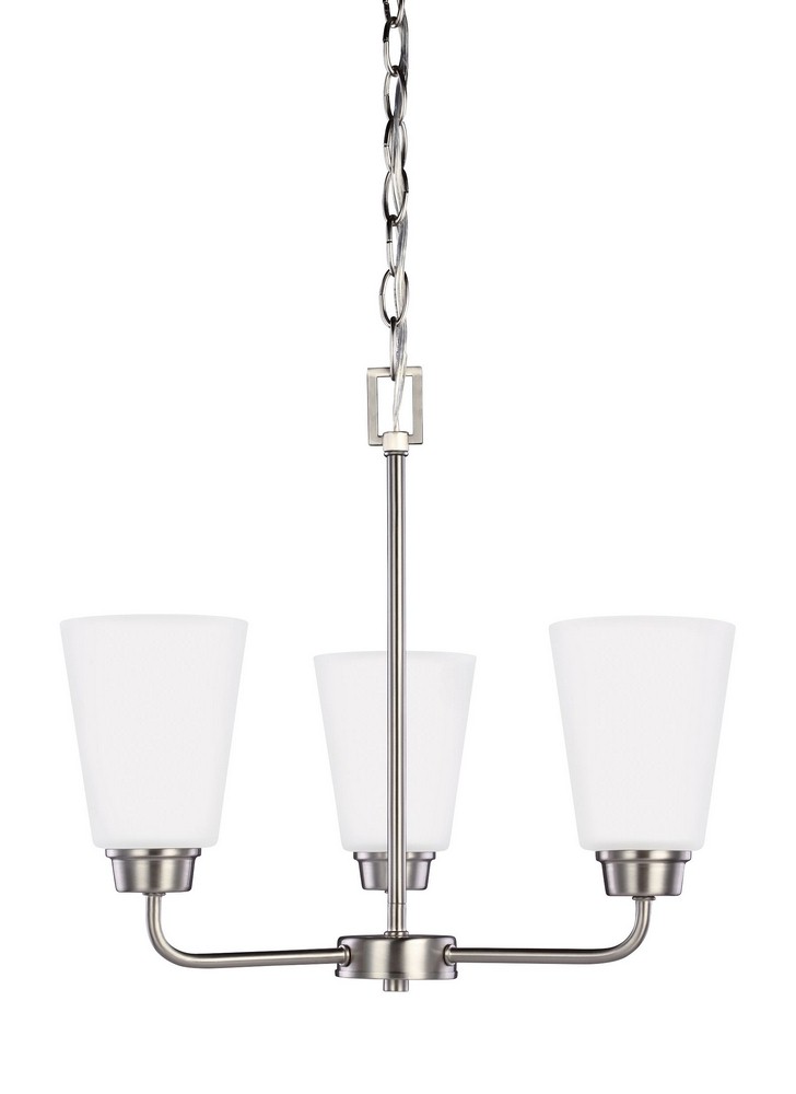 Sea Gull Lighting-3115203-962-Kerrville - 100W Three Light Chandelier Brushed Nickel Incandescent Brushed Nickel Finish with Satin Etched Glass