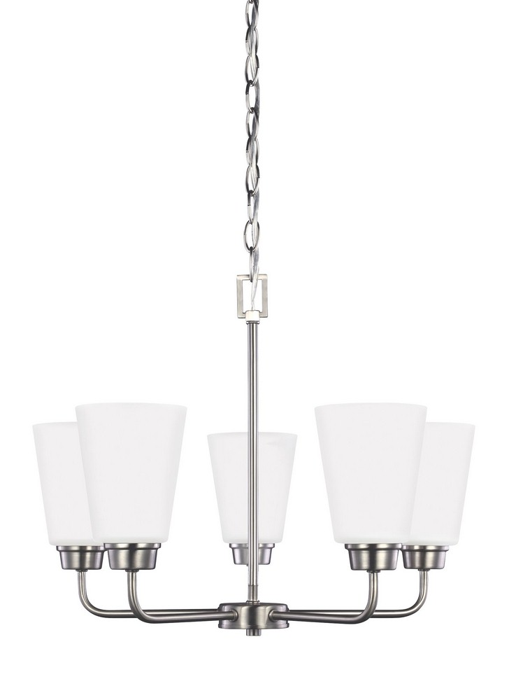 Sea Gull Lighting-3115205-962-Kerrville - 100W Five Light Chandelier Brushed Nickel Incandescent Brushed Nickel Finish with Satin Etched Glass