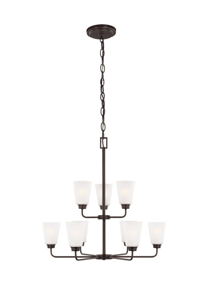 Sea Gull Lighting-3115209-710-Kerrville - 9 Light Chandelier   Bronze Finish with Satin Etched Glass