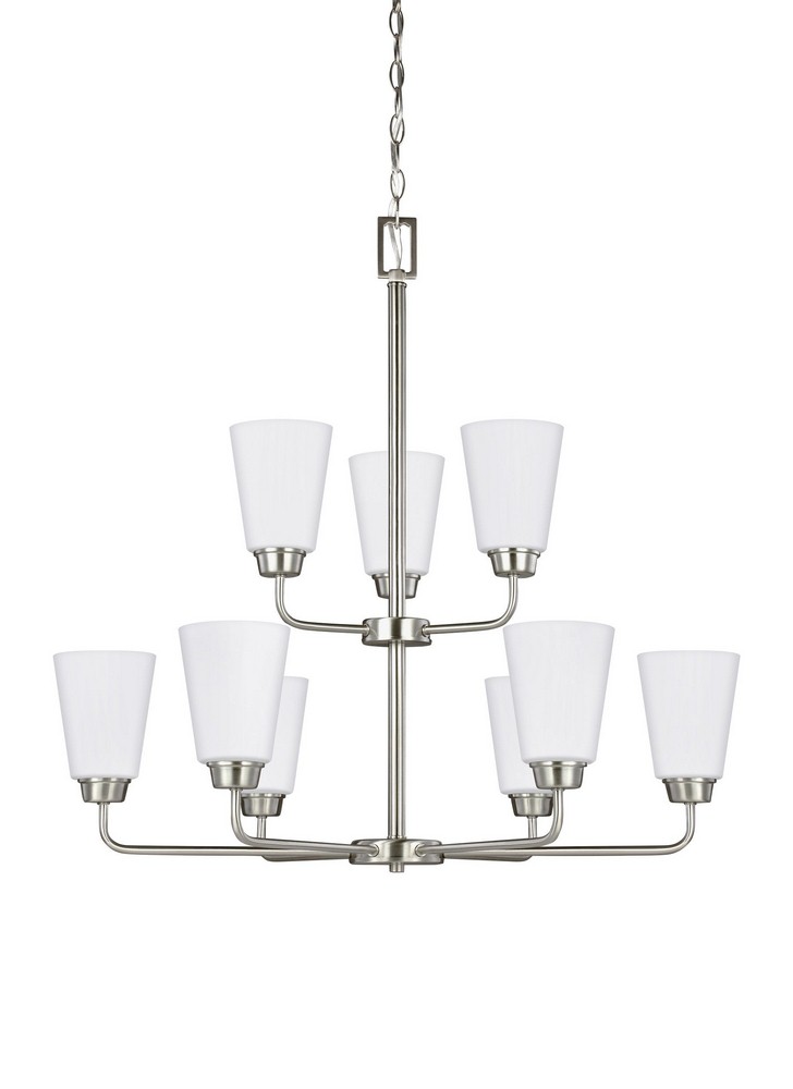 Sea Gull Lighting-3115209-962-Kerrville - 75W Nine Light 2-Tier Chandelier Brushed Nickel Incandescent Kerrville - 75W Nine Light 2-Tier Chandelier