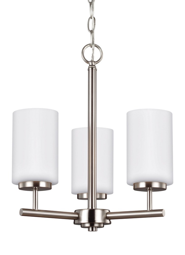 Sea Gull Lighting-31160-962-Oslo - Three Light Chandelier Brushed Nickel Incandescent Chrome Finish with Cased Opal Etched Glass