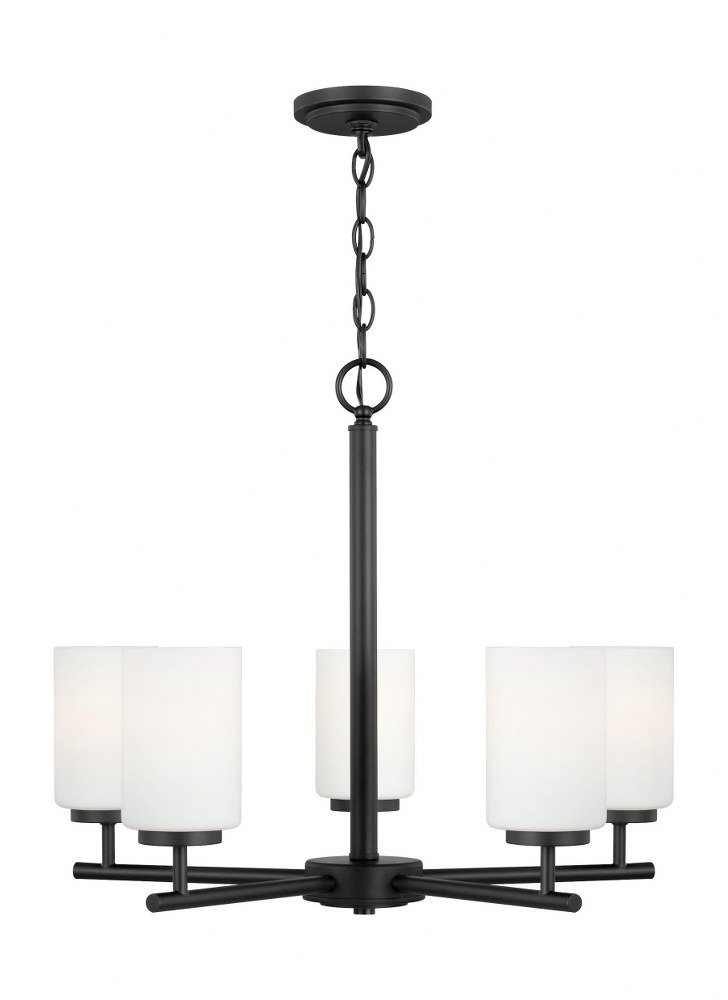 Sea Gull Lighting-31161-112-Oslo - 5 Light Chandelier   Midnight Black Finish with Cased Opal Etched Glass