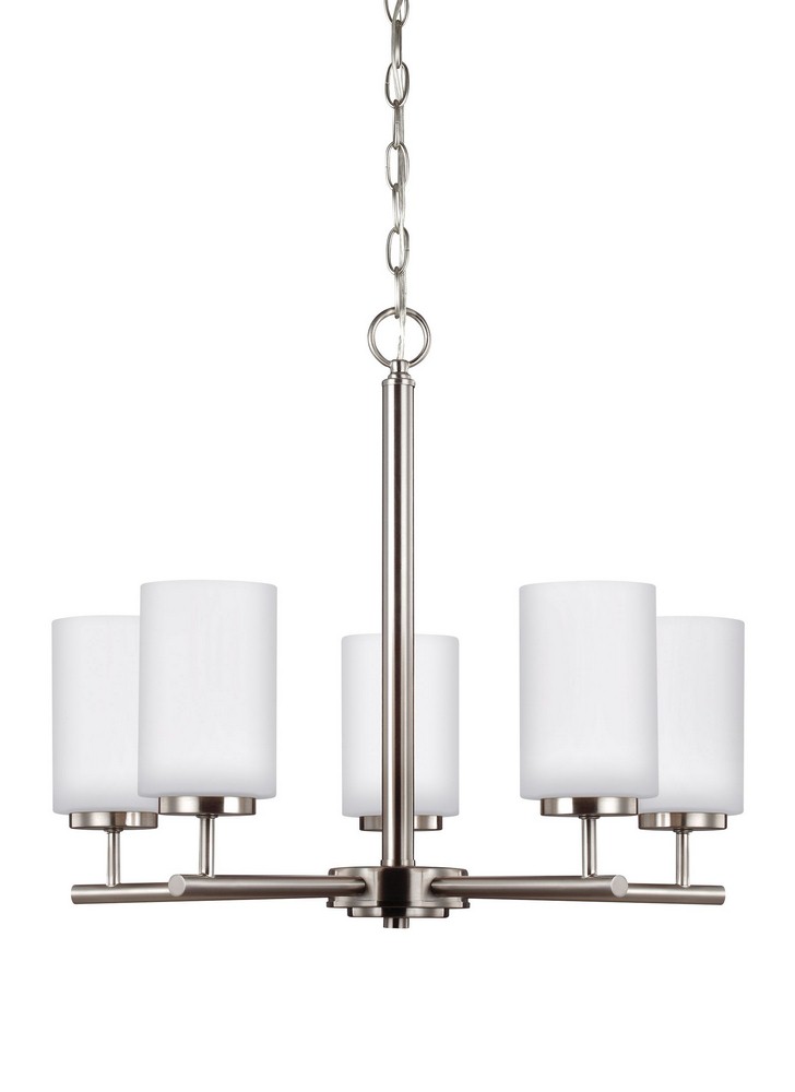 Sea Gull Lighting-31161-962-Oslo - Five Light Chandelier Brushed Nickel Incandescent Chrome Finish with Cased Opal Etched Glass