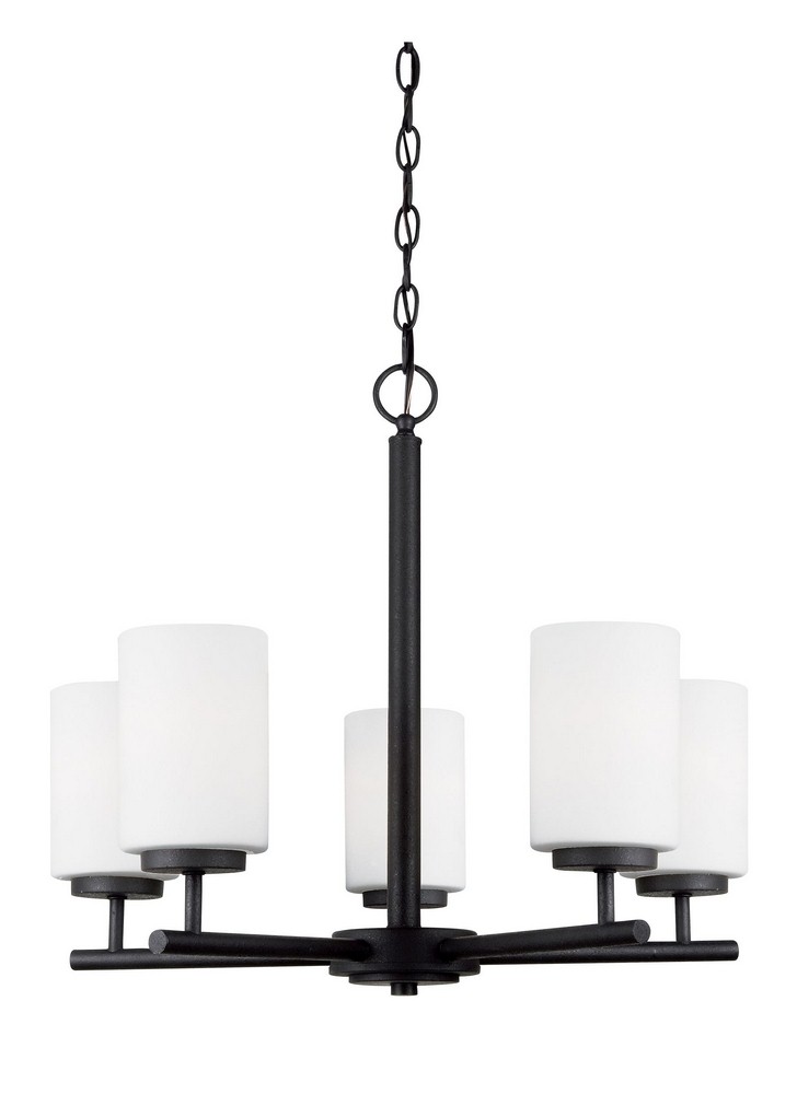 Sea Gull Lighting-31161EN3-839-Oslo - Five Light Chandelier Contemporary Blacksmith Finish with Cased Opal Etched Glass