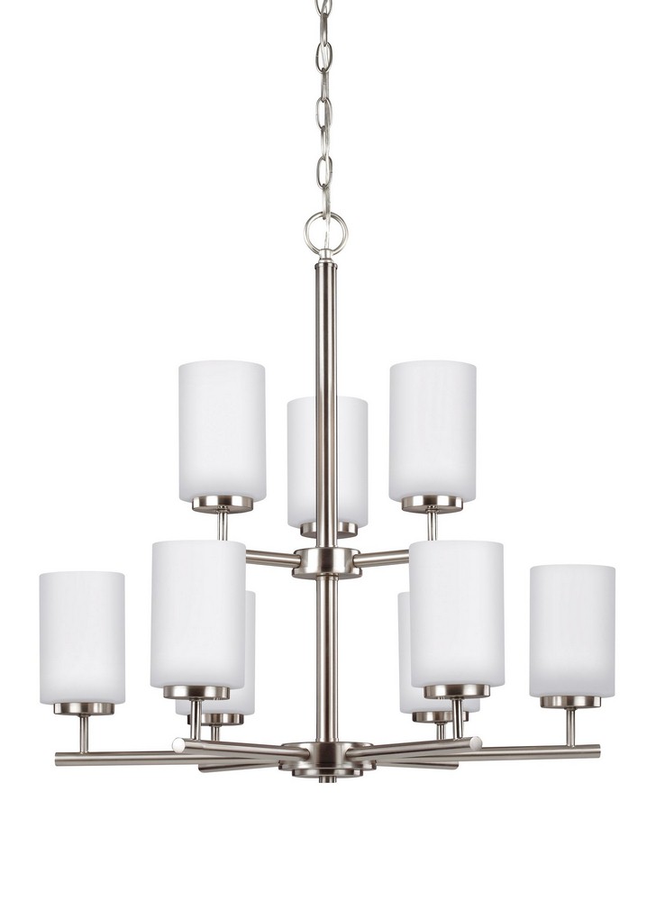 Sea Gull Lighting-31162EN3-962-Oslo - Nine Light Chandelier Brushed Nickel LED Chrome Finish with Cased Opal Etched Glass