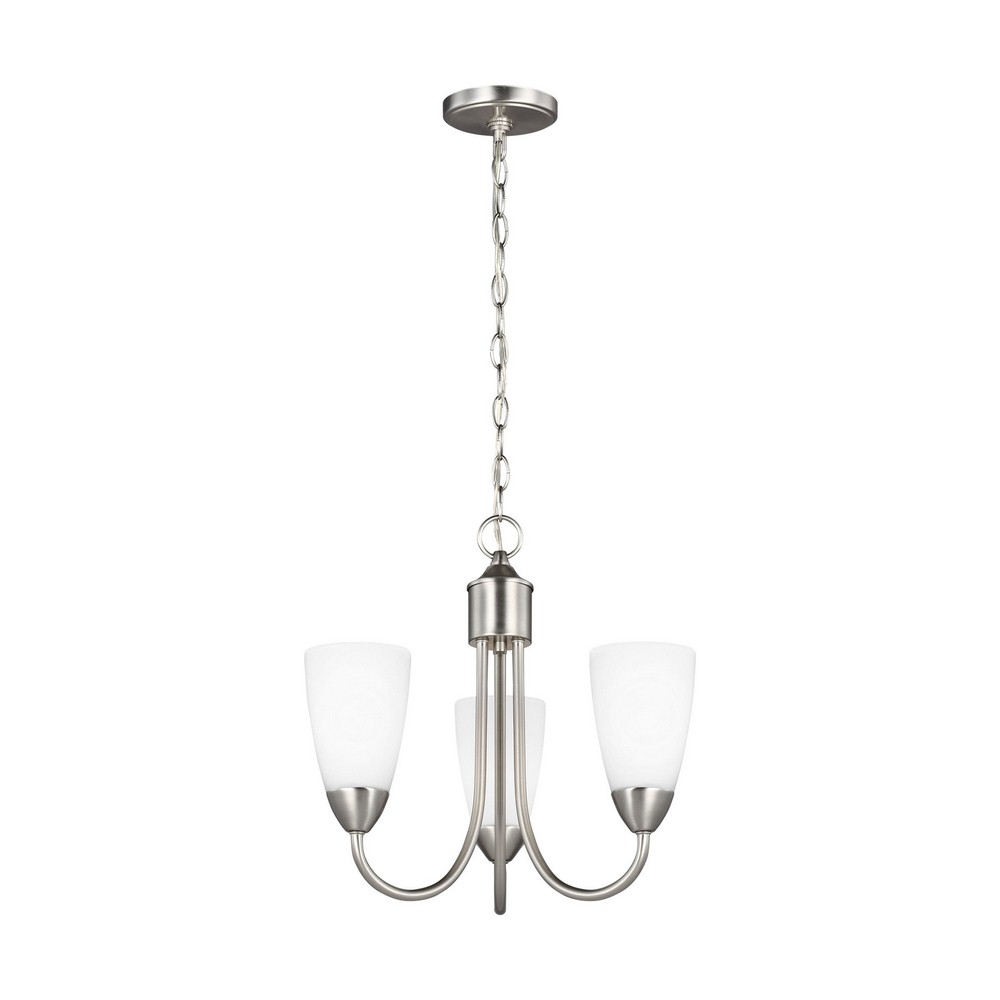 Sea Gull Lighting-3120203-962-Seville - 75W Three Light Chandelier Brushed Nickel Incandescent Brushed Nickel Finish with Etched/White Glass