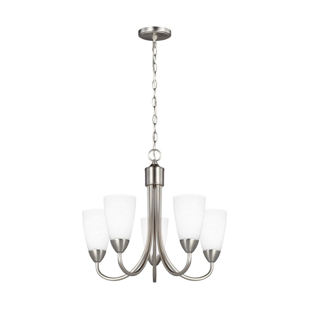 Sea Gull Lighting-3120205-962-Seville - 75W Five Light Chandelier Brushed Nickel Incandescent Brushed Nickel Finish with Etched/White Glass