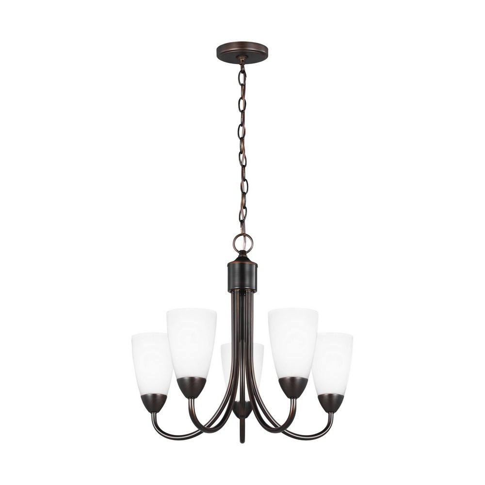 Sea Gull Lighting-3120205EN3-710-Seville - 75W Five Light Chandelier Bronze LED Brushed Nickel Finish with Etched/White Glass