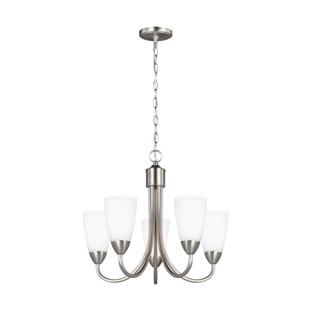 Sea Gull Lighting-3120205EN3-962-Seville - 9.5W Five Light Chandelier Transitional  Brushed Nickel Finish with Etched/White Glass