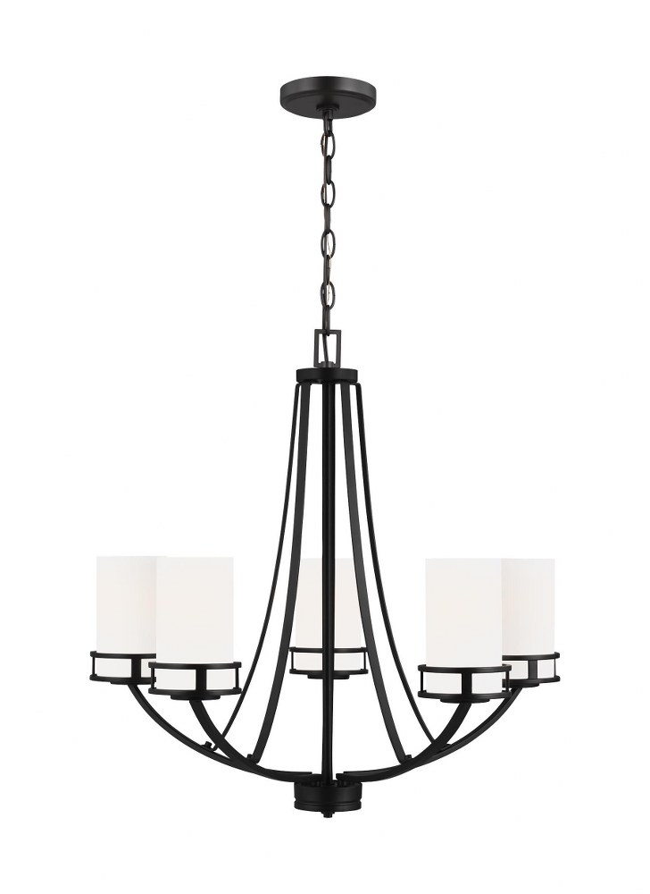 Sea Gull Lighting-3121605-112-Robie - 5 Light Chandelier Midnight Black Incandescent Midnight Black Finish with Etched/White Glass