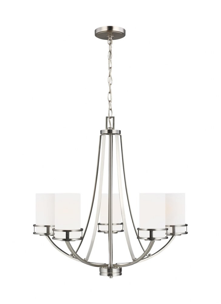 Sea Gull Lighting-3121605EN3-962-Robie - 5 Light Chandelier Brushed Nickel LED Midnight Black Finish with Etched/White Glass