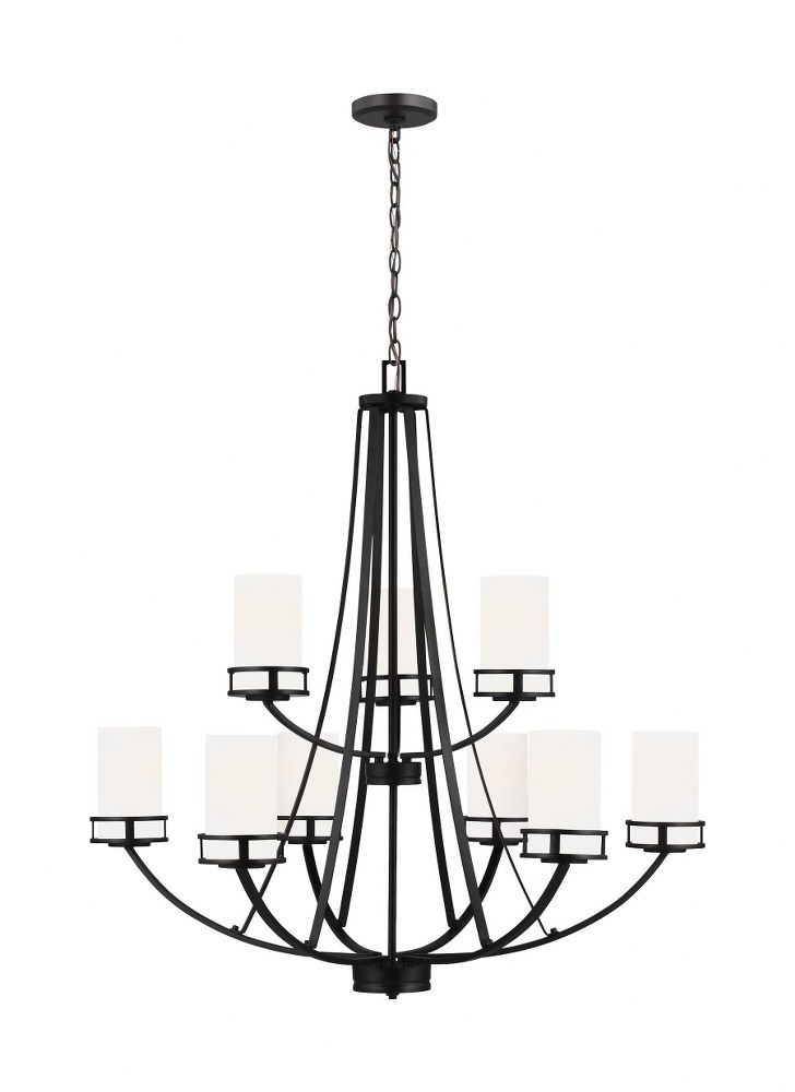 Sea Gull Lighting-3121609-112-Robie - 9 Light Chandelier Midnight Black Incandescent Midnight Black Finish with Etched/White Glass