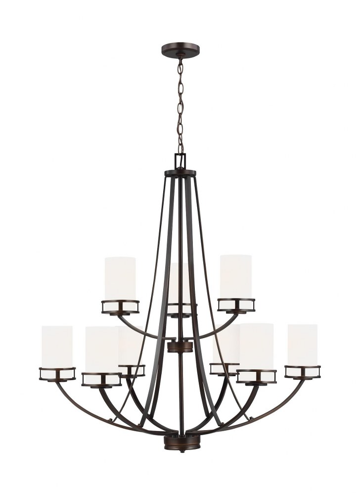 Sea Gull Lighting-3121609-710-Robie - 9 Light Chandelier Bronze Incandescent Midnight Black Finish with Etched/White Glass