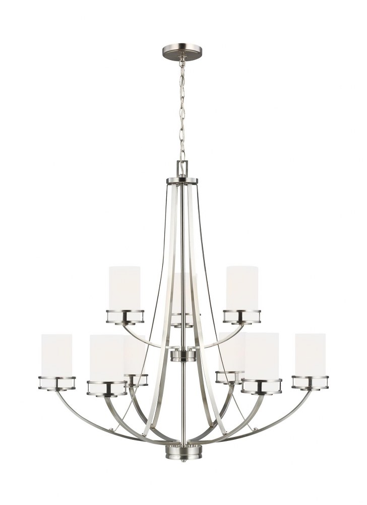 Sea Gull Lighting-3121609-962-Robie - 9 Light Chandelier Brushed Nickel Incandescent Midnight Black Finish with Etched/White Glass