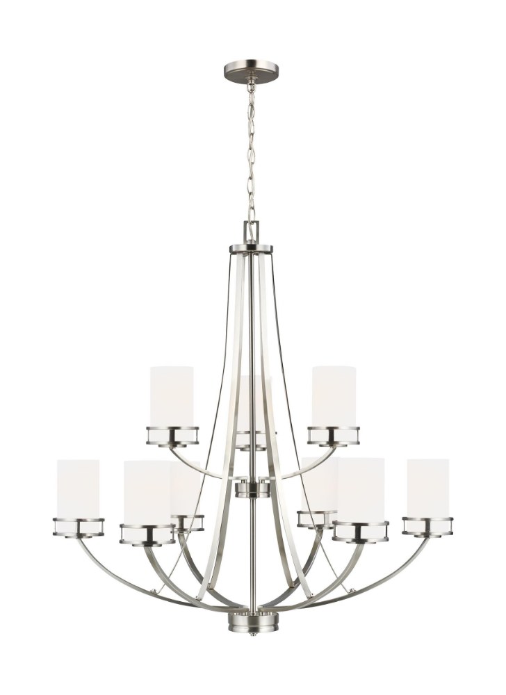 Sea Gull Lighting-3121609EN3-962-Robie - 9 Light Chandelier Brushed Nickel LED Midnight Black Finish with Etched/White Glass