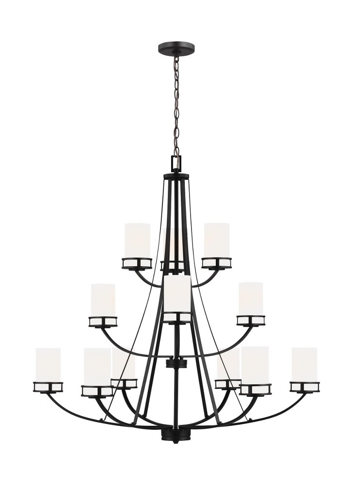 Sea Gull Lighting-3121612-112-Robie - 12 Light Chandelier Midnight Black Incandescent Midnight Black Finish with Etched/White Glass