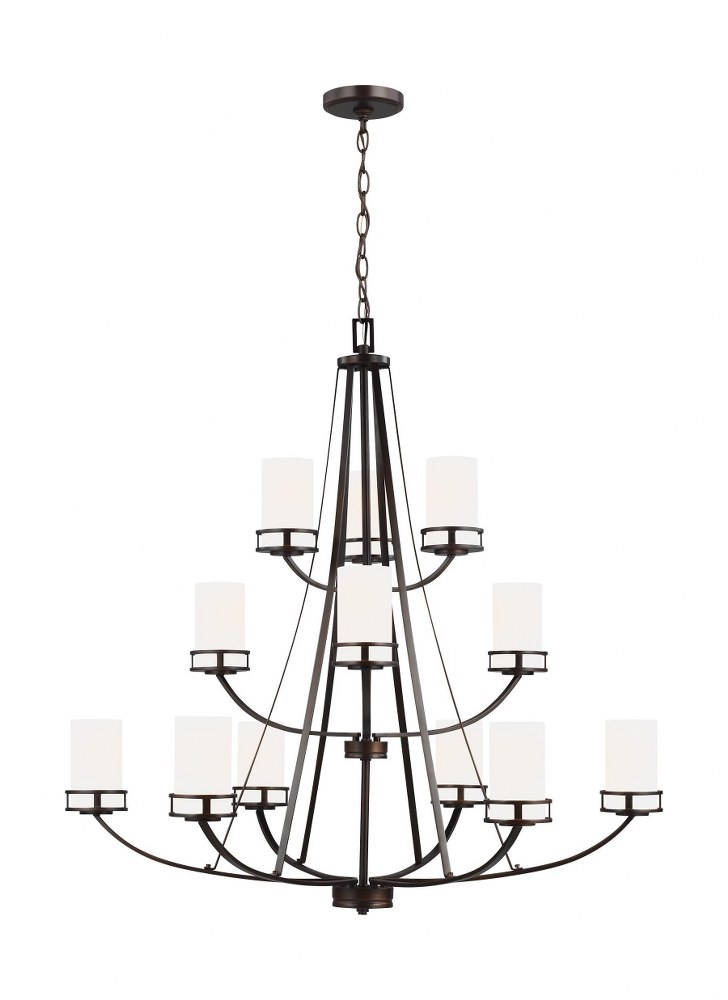 Sea Gull Lighting-3121612-710-Robie - 12 Light Chandelier Bronze Incandescent Midnight Black Finish with Etched/White Glass