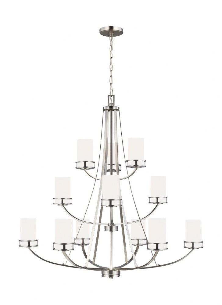 Sea Gull Lighting-3121612-962-Robie - 12 Light Chandelier Brushed Nickel Incandescent Midnight Black Finish with Etched/White Glass