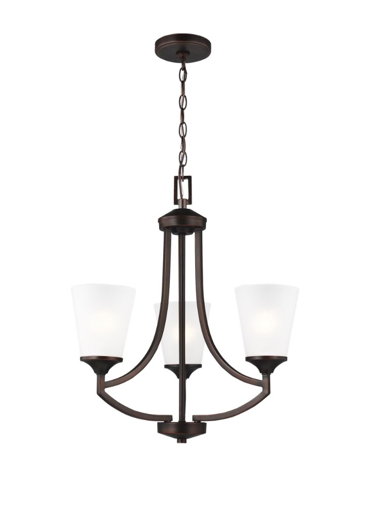 Sea Gull Lighting-3124503EN3-710-Hanford - 3 Light Chandelier Bronze LED Bronze Finish with Satin Etched Glass