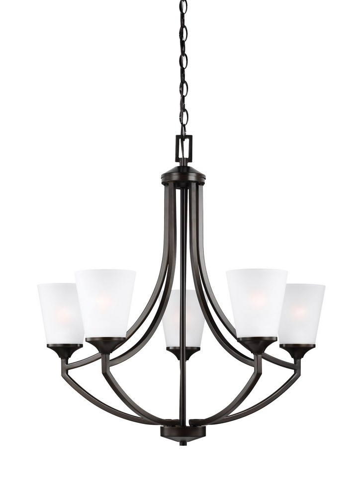 Sea Gull Lighting-3124505-710-Hanford - Five Light Chandelier Bronze Incandescent Brushed Nickel Finish with Satin Etched Glass