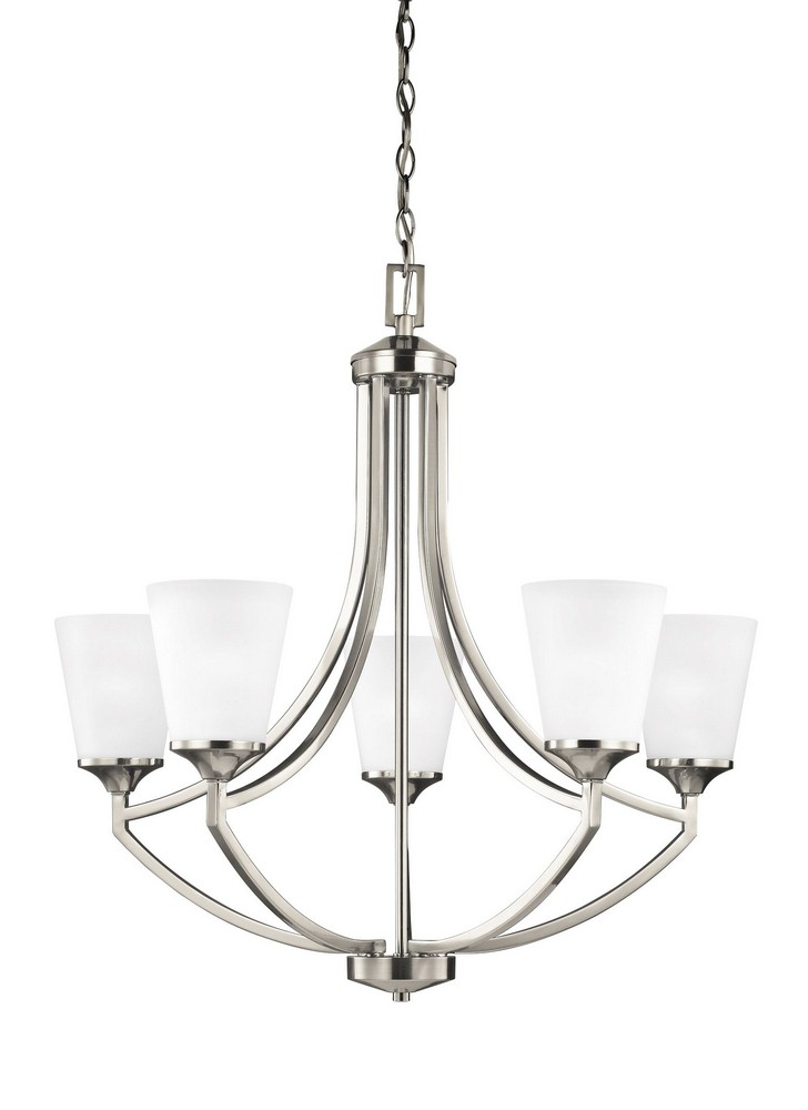 Sea Gull Lighting-3124505-962-Hanford - Five Light Chandelier Brushed Nickel Incandescent Brushed Nickel Finish with Satin Etched Glass