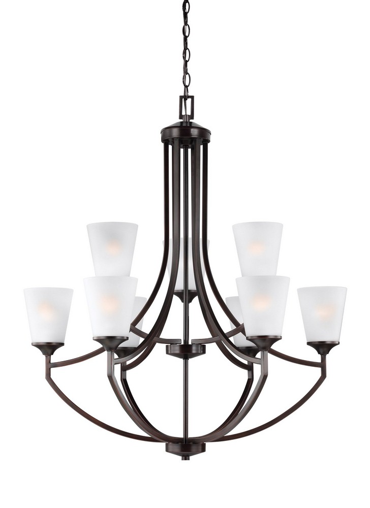 Sea Gull Lighting-3124509-710-Hanford - Nine Light 2-Tier Chandelier Bronze Incandescent Brushed Nickel Finish with Satin Etched Glass