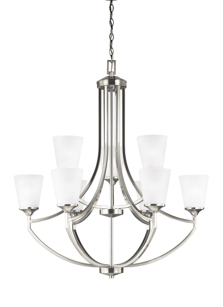 Sea Gull Lighting-3124509-962-Hanford - Nine Light 2-Tier Chandelier Brushed Nickel Incandescent Brushed Nickel Finish with Satin Etched Glass