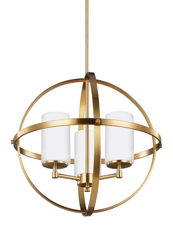 Sea Gull Lighting-3124603-848-Alturas 3-Light Chandelier in Transitional Style Satin Brass Incandescent Brushed Nickel Finish with Etched/White Glass