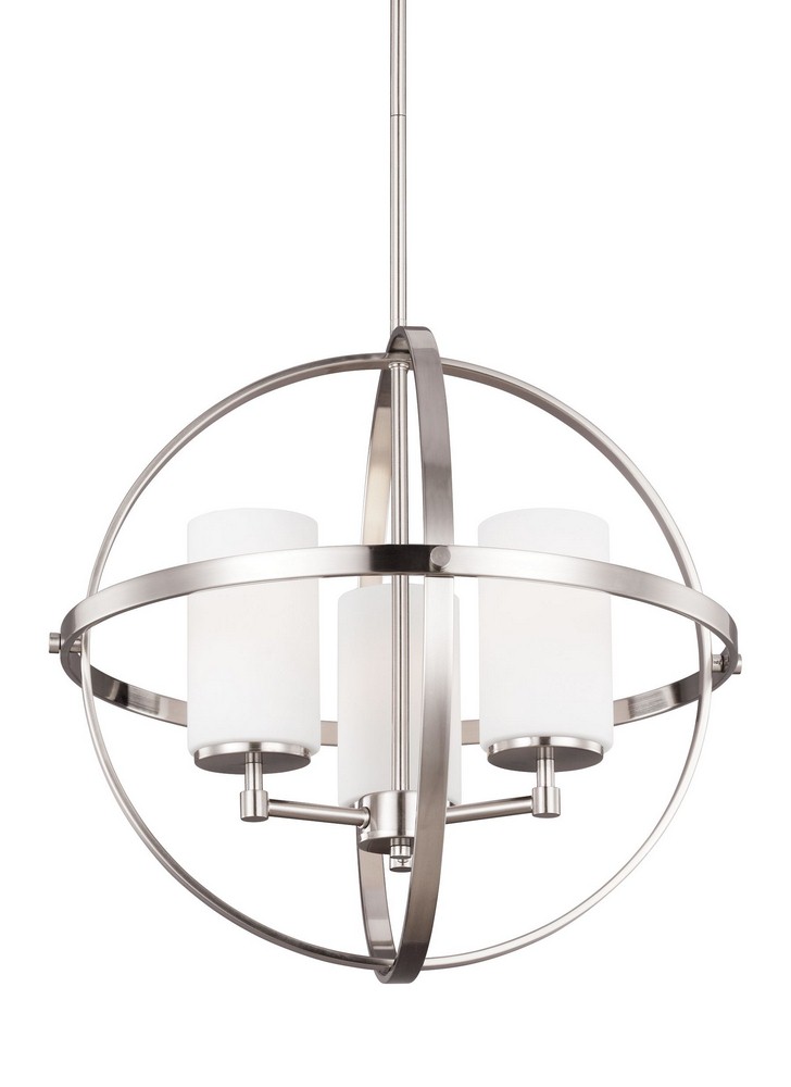 Sea Gull Lighting-3124603-962-Alturas 3-Light Chandelier in Transitional Style Brushed Nickel Incandescent Brushed Nickel Finish with Etched/White Glass