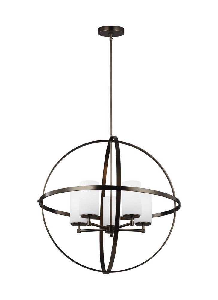 Sea Gull Lighting-3124605-778-Alturas 5-Light Chandelier in Transitional Style Brushed Oil Rubbed Bronze Incandescent Brushed Nickel Finish with Etched/White Glass