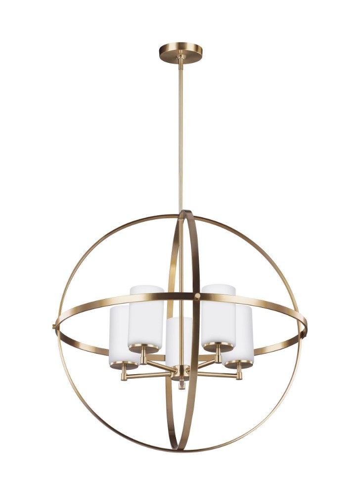 Sea Gull Lighting-3124605-848-Alturas 5-Light Chandelier in Transitional Style Satin Brass Incandescent Brushed Nickel Finish with Etched/White Glass