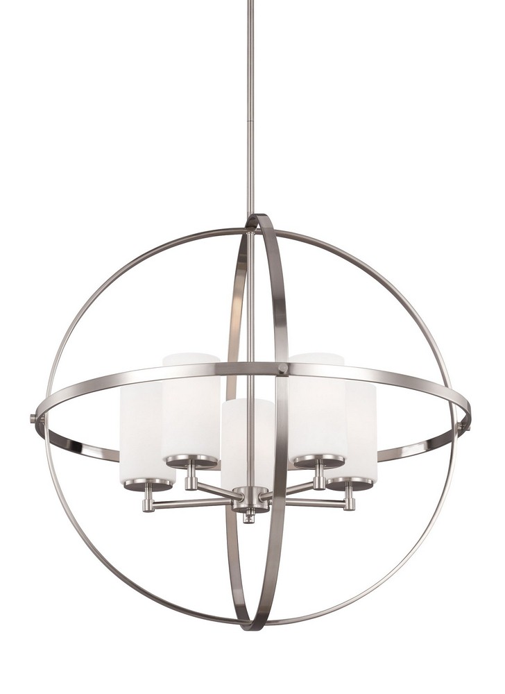 Sea Gull Lighting-3124605-962-Alturas 5-Light Chandelier in Transitional Style Brushed Nickel Incandescent Brushed Nickel Finish with Etched/White Glass