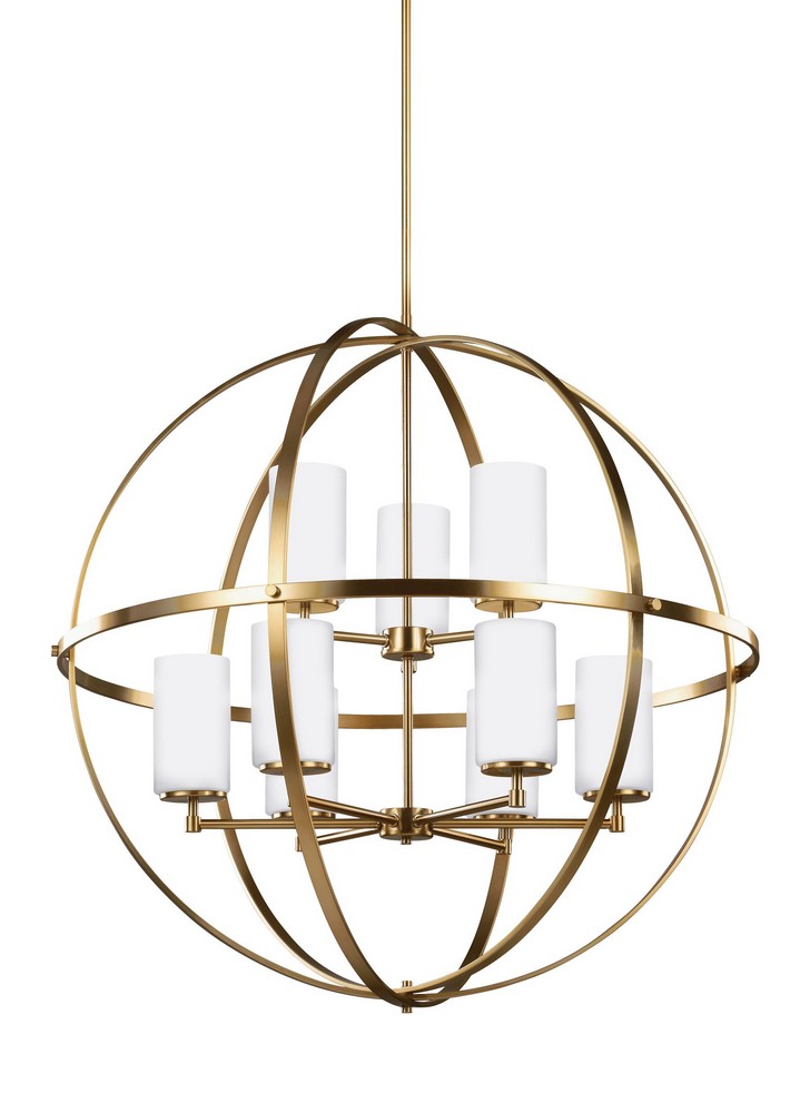 Sea Gull Lighting-3124609-848-Alturas 9-Light 2-Tier Chandelier in Transitional Style Satin Brass Incandescent Brushed Nickel Finish with Etched/White Glass