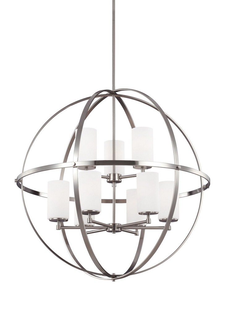 Sea Gull Lighting-3124609-962-Alturas 9-Light 2-Tier Chandelier in Transitional Style Brushed Nickel Incandescent Brushed Nickel Finish with Etched/White Glass