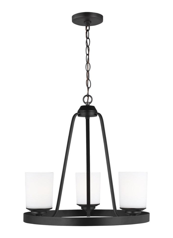 Sea Gull Lighting-3130703-112-Kemal - 3 Light Chandelier Midnight Black Incandescent Midnight Black Finish with Etched/White Glass