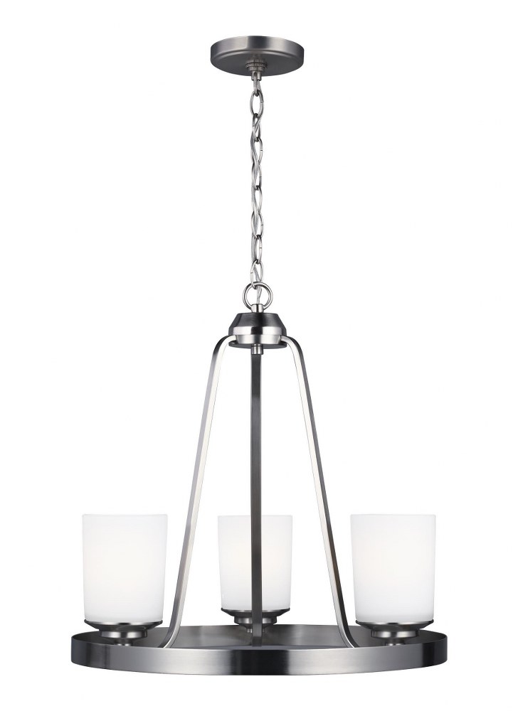 Sea Gull Lighting-3130703-962-Kemal - 3 Light Chandelier Brushed Nickel Incandescent Midnight Black Finish with Etched/White Glass