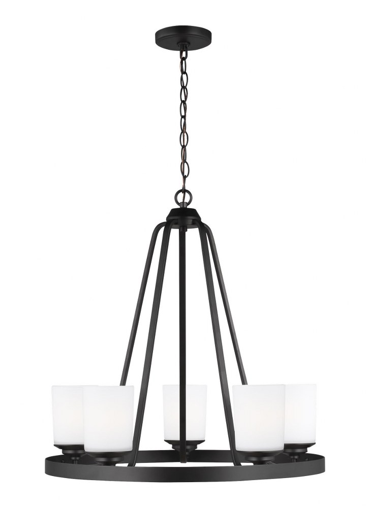 Sea Gull Lighting-3130705-112-Kemal - 5 Light Chandelier Midnight Black Incandescent Midnight Black Finish with Etched/White Glass