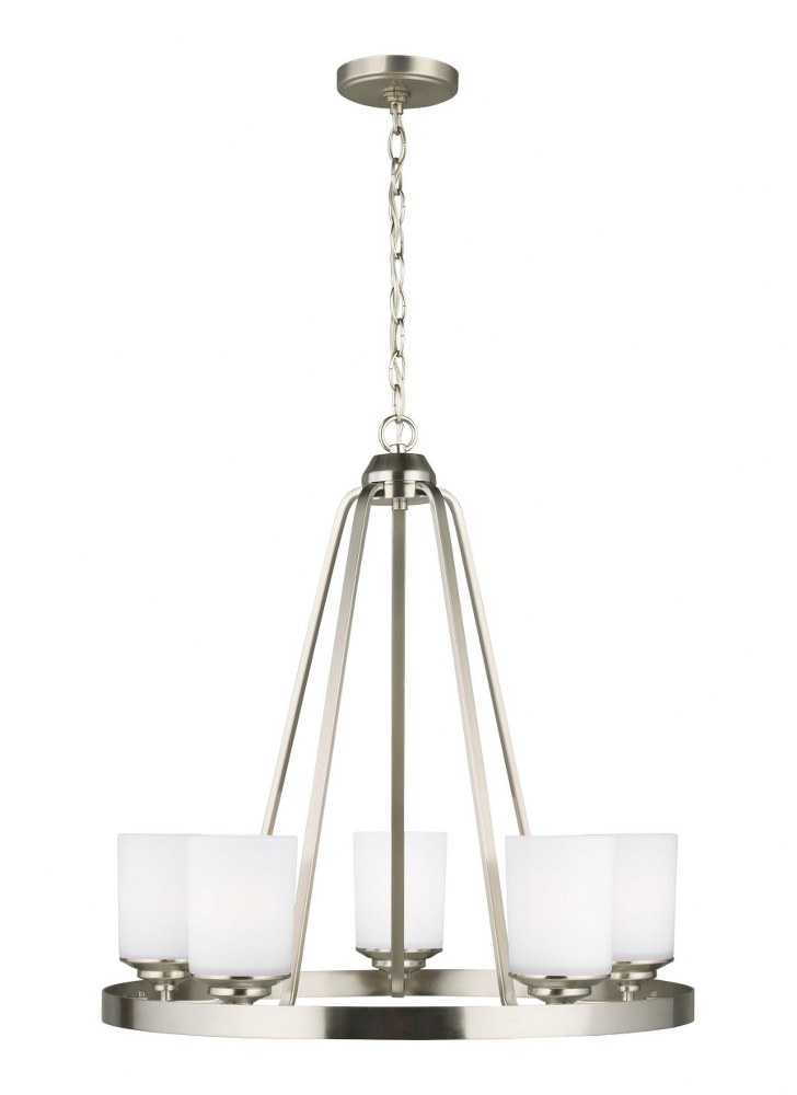 Sea Gull Lighting-3130705-962-Kemal - 5 Light Chandelier Brushed Nickel Incandescent Midnight Black Finish with Etched/White Glass