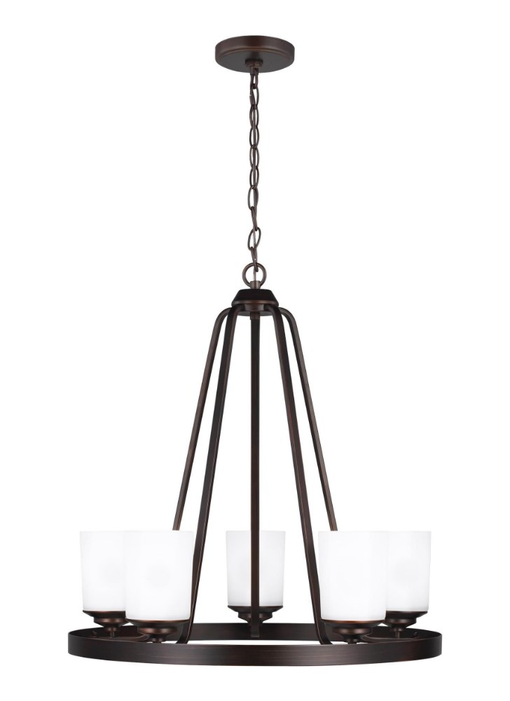 Sea Gull Lighting-3130705EN3-710-Kemal - 5 Light Chandelier Bronze LED Midnight Black Finish with Etched/White Glass