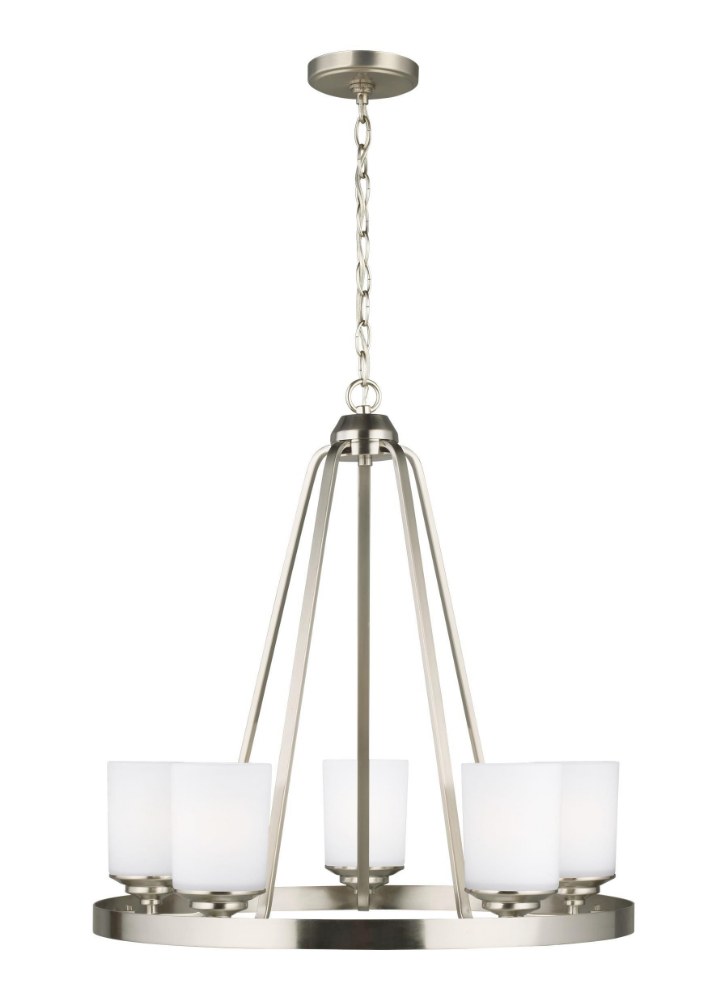 Sea Gull Lighting-3130705EN3-962-Kemal - 5 Light Chandelier Brushed Nickel LED Midnight Black Finish with Etched/White Glass